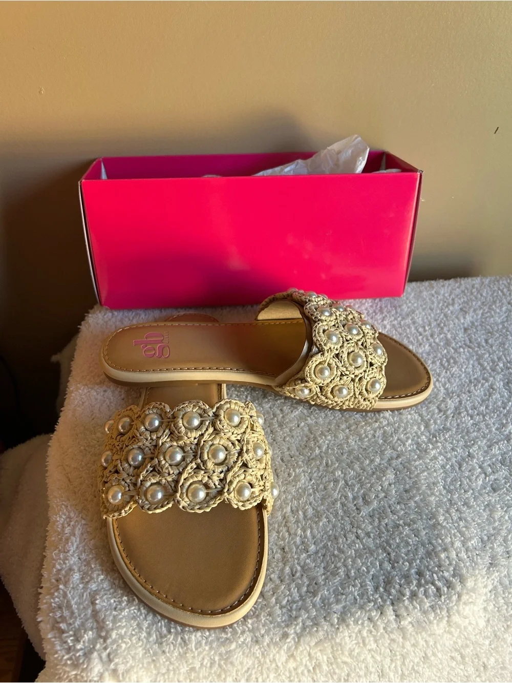 GB Girls Pearl Crochet Slide Sandals - Cream